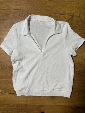 Marine Layer White Terry Short Sleeve Open-Collar Shirt Size Medium